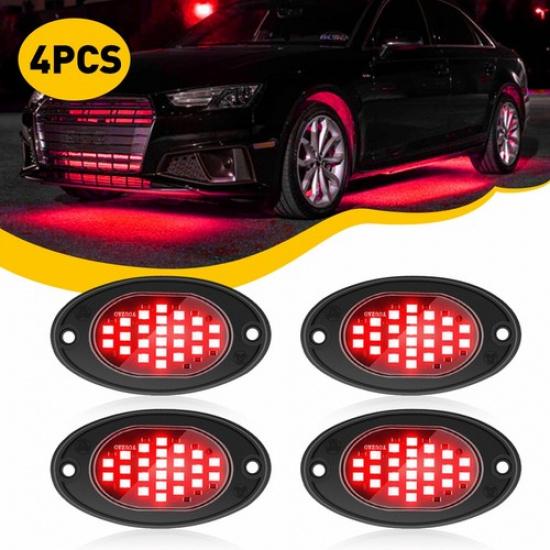4X Red LED Rock Lights Underbody Trail Rig Glow Lamp Offroad SUV Pickup Truck EA