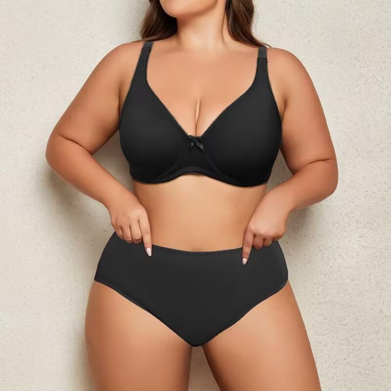 Solid Lingeries For Women Plus Size Bra Set D Cup XL 2XL 3XL 4XL 5XL 6XL Full Cup Bras And Ultra Thin Underpants