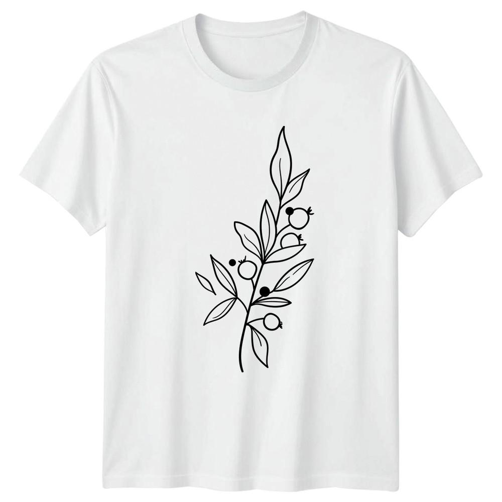 Minimalist Botanical Berry Branch Leaves TShirt Foliage Nature Birthday Gift S