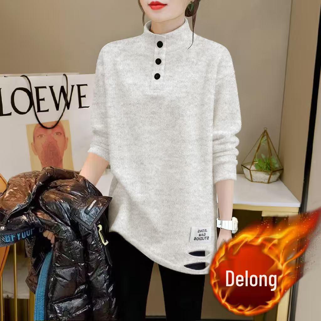 Women s Thermal Plush Long-Sleeve Mid-Length Casual Top L (110-125 lbs)