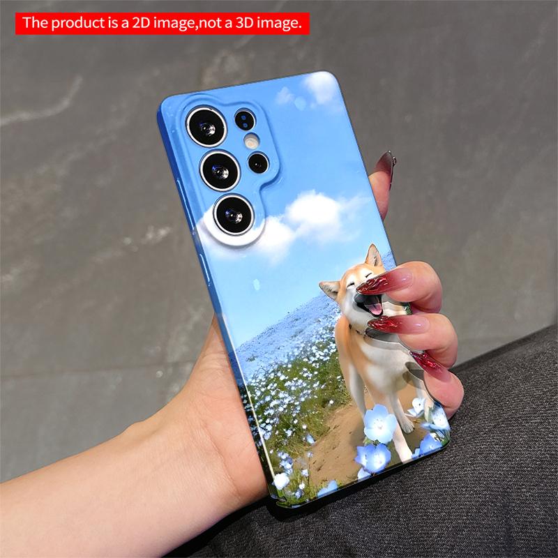 2DFlat Samsung phone case Happy Shiba Inu Amid Blue Flowers and Sky Applicable to Galaxy S22 S23 S24 S25ULTRA S26 A12 A13 A14 A15 A16