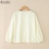 ZANZEA Women Casual Round Neck Loose Long Sleeve Plain Blouse