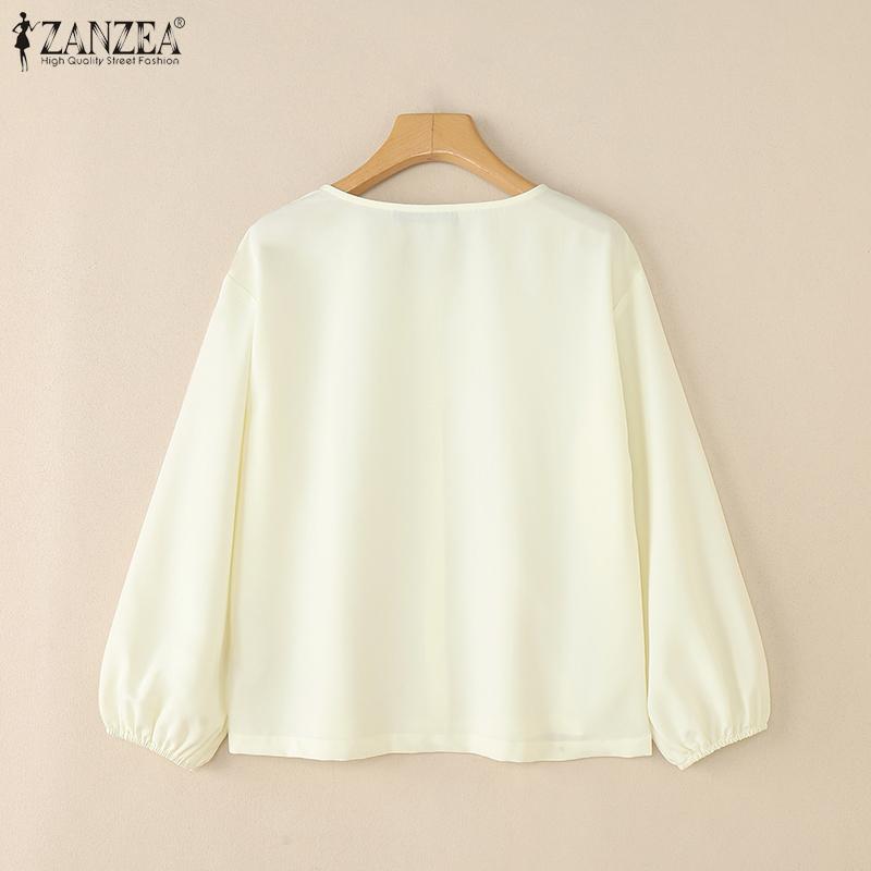 ZANZEA Women Casual Round Neck Loose Long Sleeve Plain Blouse