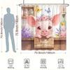 1pc Pink Piglet Shower Curtain - Flower Crown & Butterflies, Rustic Charm, Polyester, 70.8x70.8In, 12 Hooks, Washable