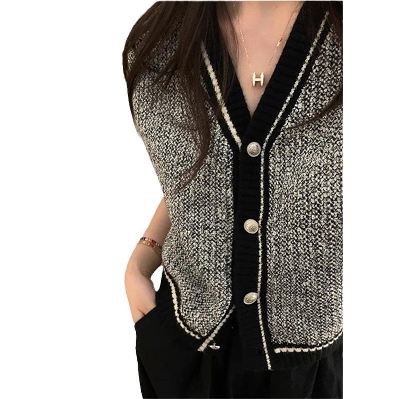 Gestrickte Strickweste Cardigan Damen Herbst und Winter Neu Koreanischer Stil Locker Layering Retro Ärmelloses Top