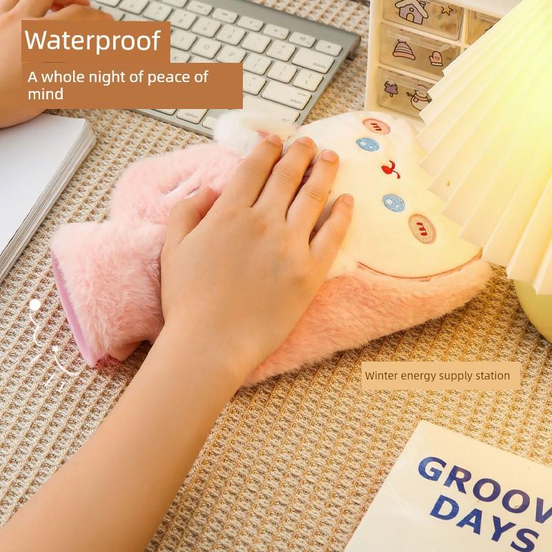 Plush Hot Water Bottle for Women, Cute Cartoon Design, Water-Filled Foot Warmer, Portable Hand Warmer with Cloth Cover for Office, Dormitory, and
