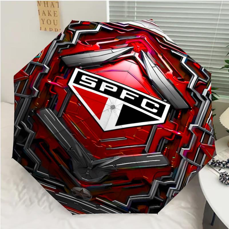São Paulo FC logo Print Automatic Umbrella, 8 Rib Iron Frame, Plastic Handle, Suitable for Outdoor Travel &Daily , Ideal Gift