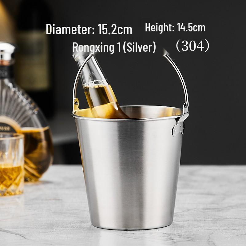 3L Double-Layer Insulated 304 Stainless Steel Ice Bucket with Thickened Handle for Wine & Beer