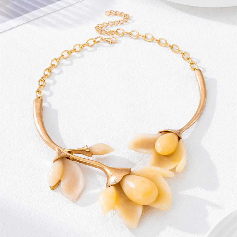Fashion Colorful Flower Necklaces Adjustable Metal Open Chokers Korean Style Geometric Collar Necklace Women