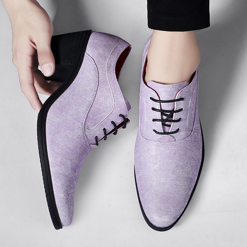British New Fashion Men's  Pointed White Gold Purple Leather Height Increasing Shoes Moccasins Wedding Prom Homecoming Footwear