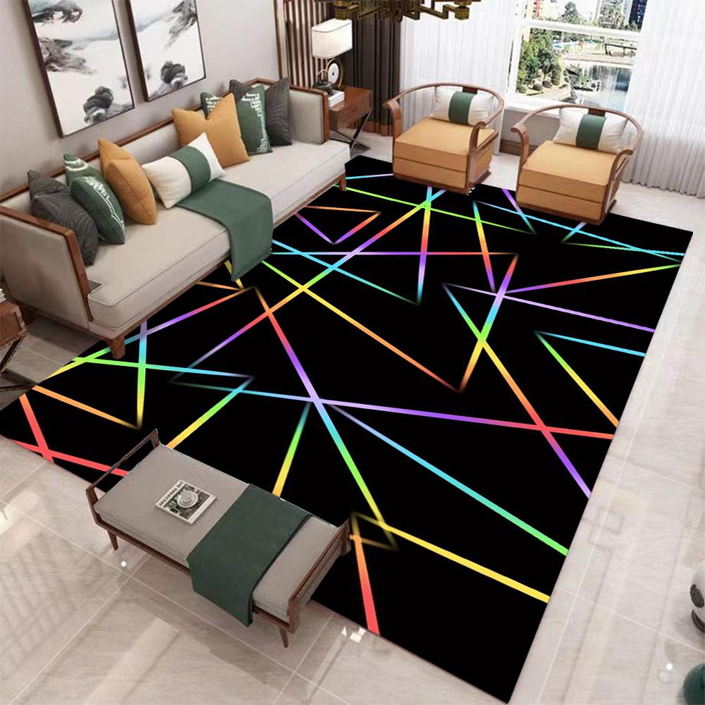 Schwarzer Geometrischer Abstrakt Teppich Wohnzimmer Zuhause Großer Schlafzimmerteppich Leichter Luxus Sofa Couchtisch Rutschfeste Bodentuch Dekoration