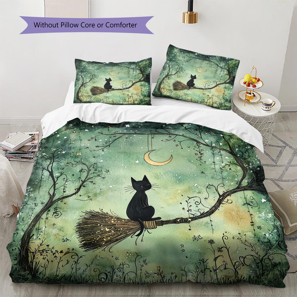 Cute Cat Pattern Bedding Quilt Set Home Decoration Gift (1 * duvet cover + 2 * pillowcase without core)