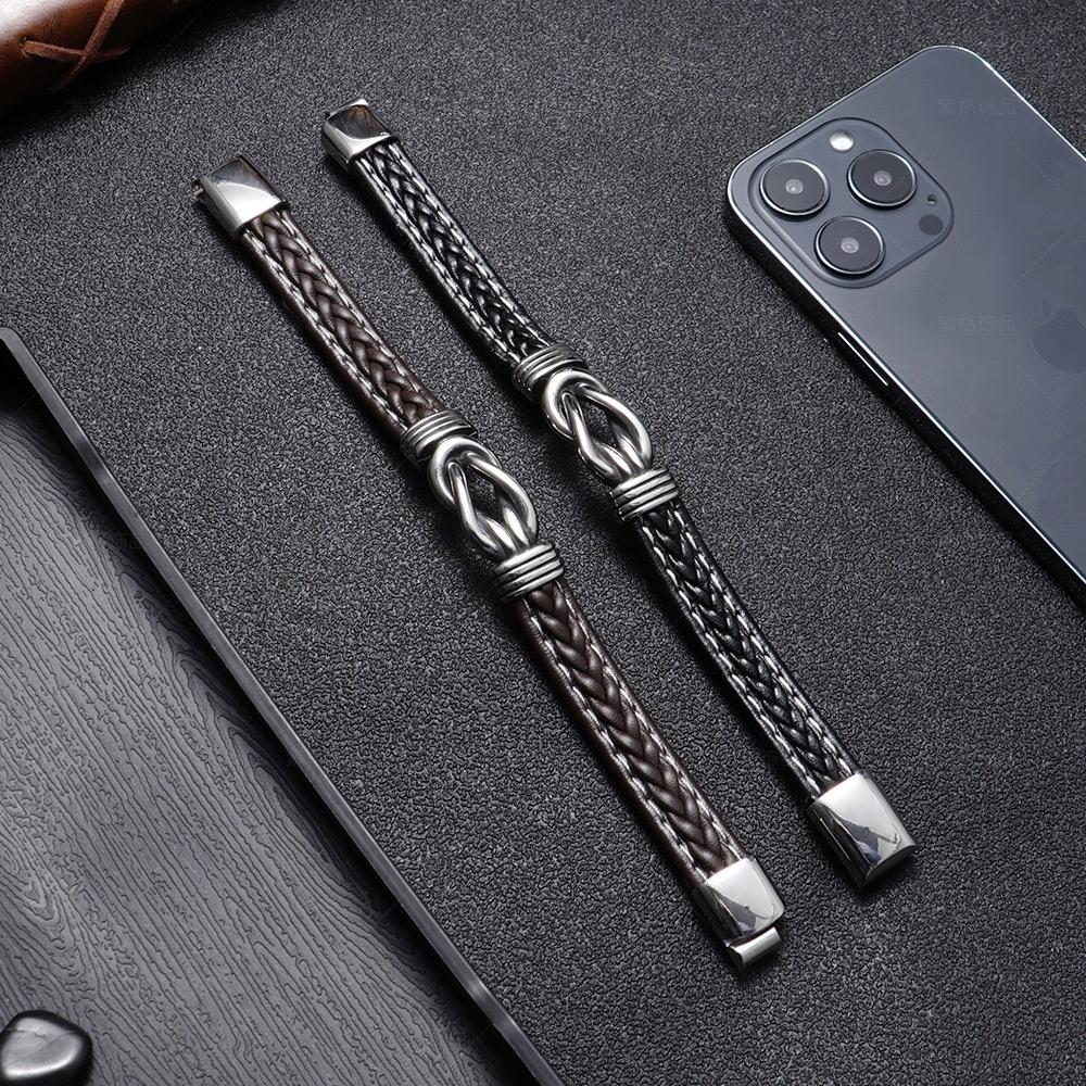 Men's Bracelet Dark Brown Leather Braided Surgical Steel Gift