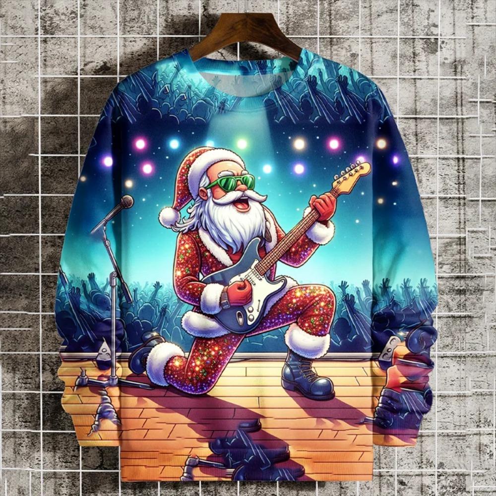 Christmas Element Pattern Men's Sweatshirt Santa Claus 3D Print Pullover Autumn Women Crew Neck Hoodie Long Sleeve Kids Tops
