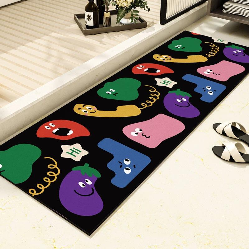 Bathroom Carpet Non-slip Water Absorption Dirt Resistant Floor Mat Cute Panda Black Rug Long Strip Home Decoration Foot Mats