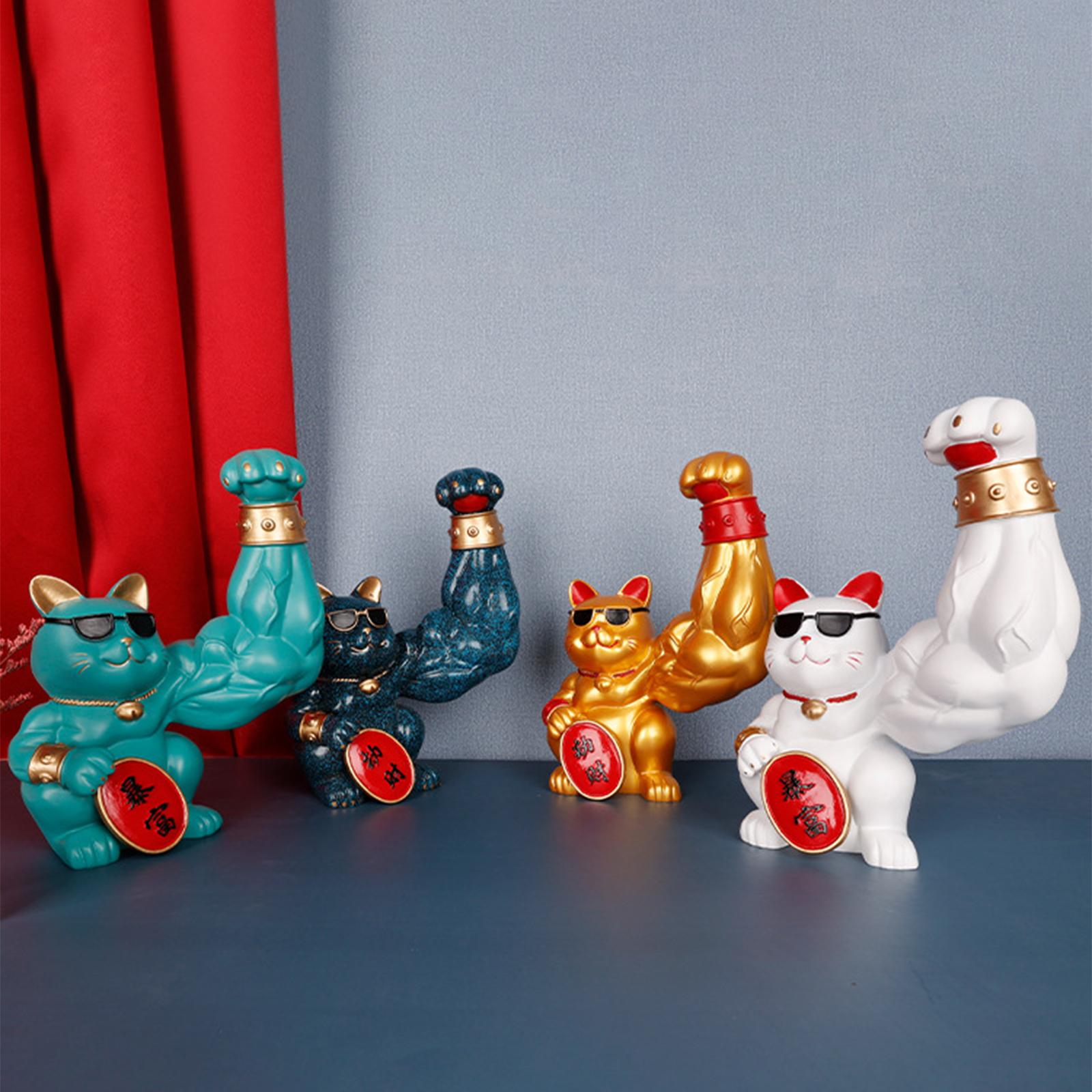 

Lucky Cat Statue Powerful Muscle Arm Cat Sculpture Resin Cat Ornament Gift Type 2