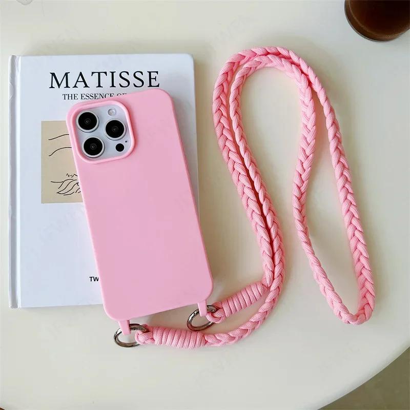 Crossbody Lanyard Handyhülle Für iPhone 16 15 14 12 13 11 Pro Max Plus Süßigkeitenfarbe Silikon Weiche TPU Rückseite