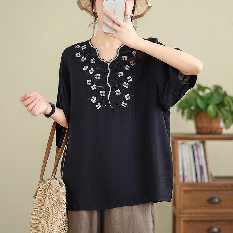 Maneca scurta oversize vintage floral Tricou lejer de vara Topuri Tricou femei