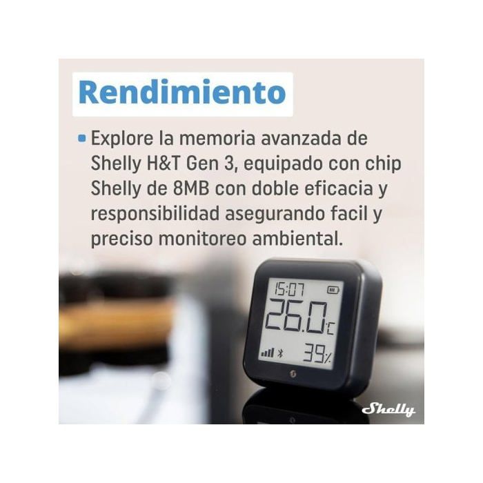 Capteur de température et d'humidité - SHELLY - H&amp;T Gen3 - Noir - Wi-Fi - Double alimentation