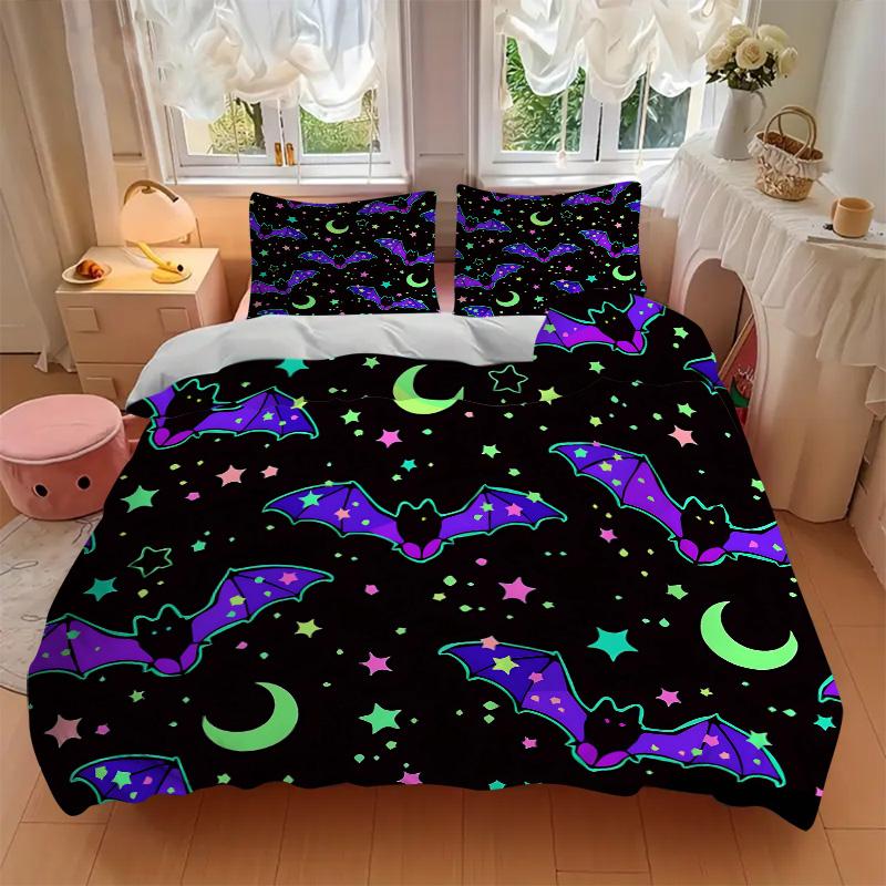 Halloween Bat Stars Night Print 3Pcs Bedding Setduvet Cover With 2 Bedropillowcase Home Birthday Gift