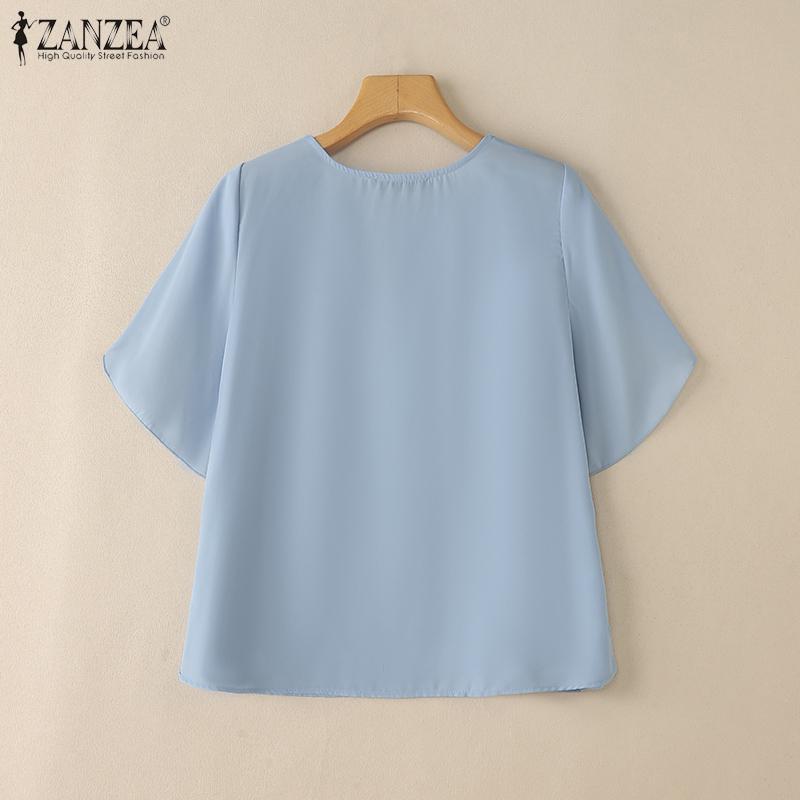 ZANZEA Blusa holgada informal de manga corta con cuello redondo de verano para mujer