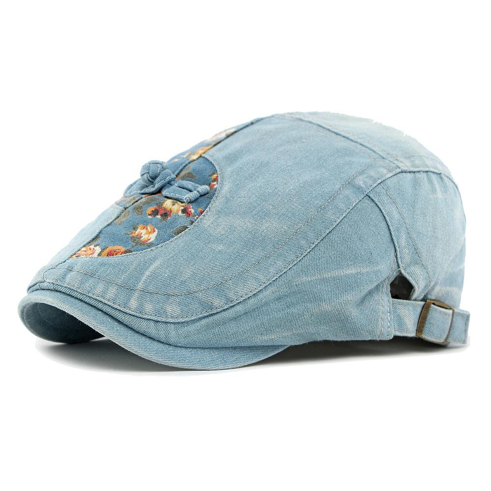 

Джинсовая шляпа женская печатный берет британская винтажная кепка с козырьком светло-синий