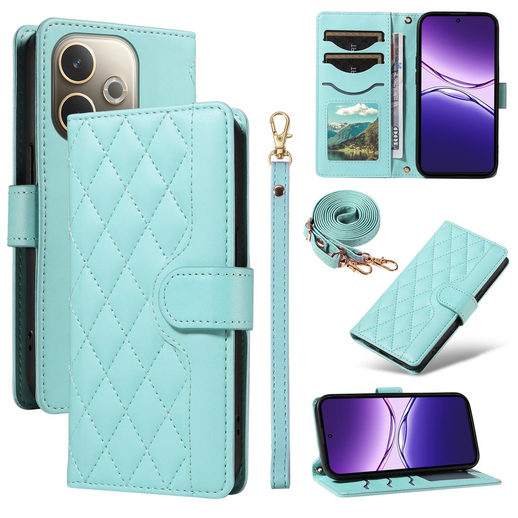 For Oppo A5 Energy 5G (China)/Oppo A5 Pro 4G (Global) Wallet Case Rhombus Leather Phone Cover with Strap
