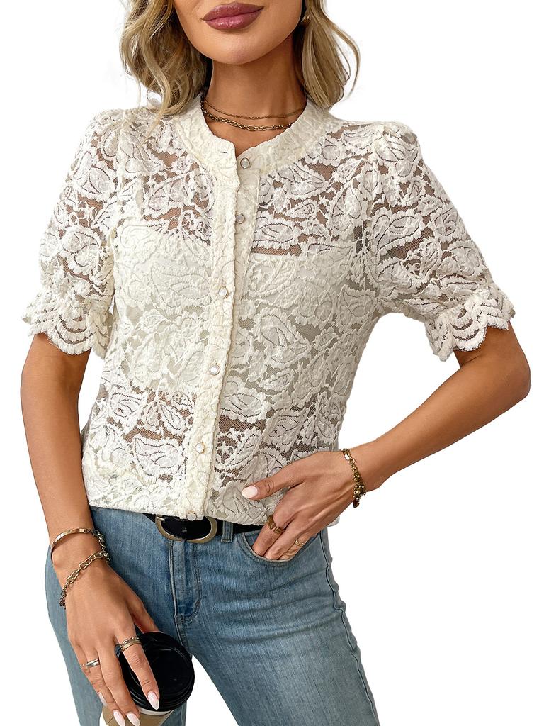 Lace Short Sleeved Casual Shirt