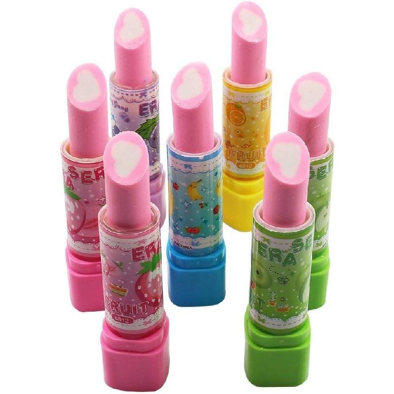 Pencil Erasers Novelty Rubbers Cute Fruit Lipstick Style Eraser for Party Favors Present Supplies (Pack of 20)