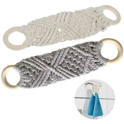 Porte-torchon tissé à la main Boucle en bois Anneau de serviette à suspendre au crochet Style Bohème Macramé Tricot Porte-serviettes Suspension Magasin