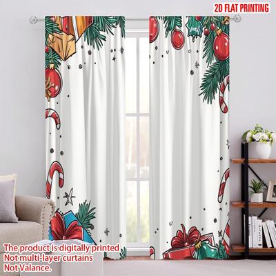 2 pièces, Impression 2D Rideaux Ornements de Noël Cadeaux Festif (2) Polyester tissé (sans tige) Festif pour la chambre,