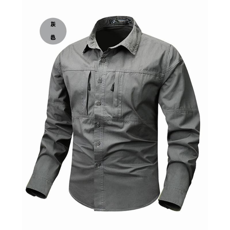 Autumn New Men's Quick-drying Tactical Long-sleeved Shirt Outdoor Workwear Loose Multi-pocket Harajuku Lapel Shirt