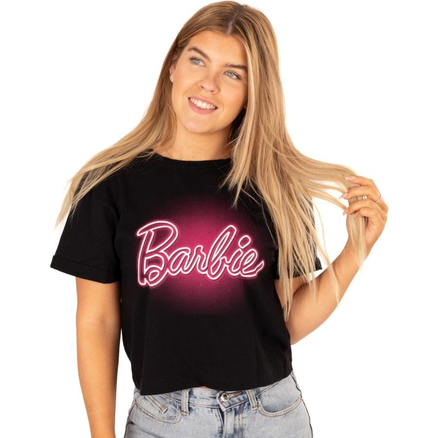 

Женская черная укороченная футболка с логотипом Barbie с коротким рукавом S чёрный