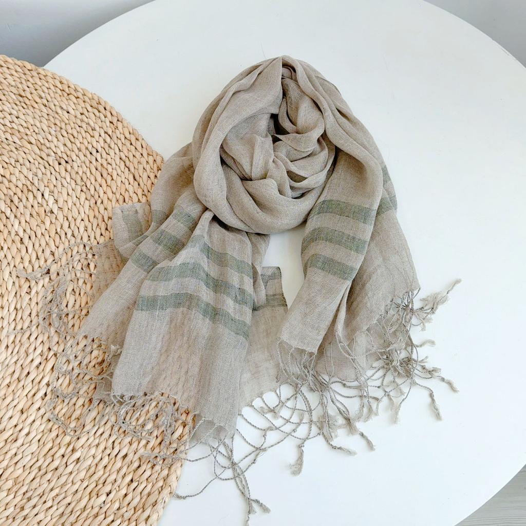 Japanese Plaid Retro Linen Scarf Mori Girl Literary And Versatile Breathable Shawl Neck Protection Shawl Silk Scarf Sun Protection