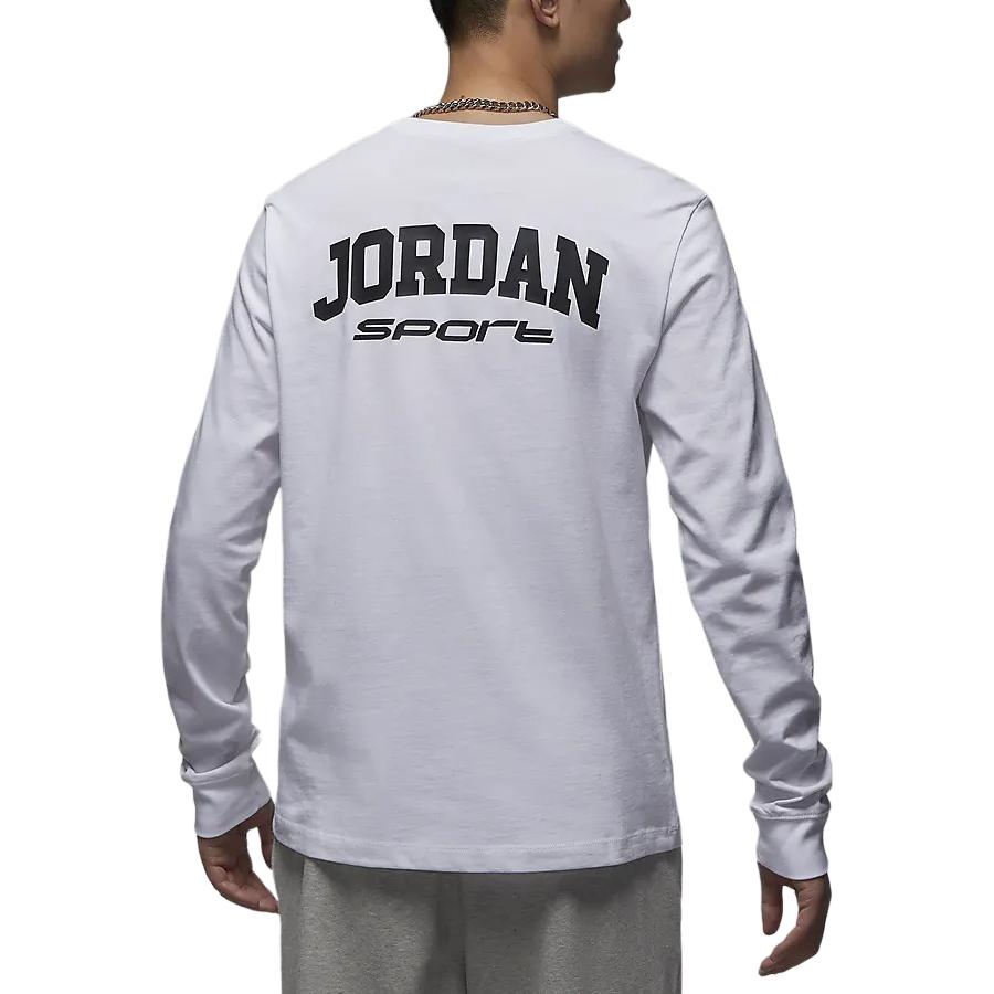 Jordan Sportowa wygodna koszulka z długim rękawem Dri-FIT z nadrukiem liter i cyfr, szybkoschnąca, męska, topy, biała FZ1982-100