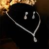 Luxurious Crystal Necklace Earrings Set Water Drop Pendant Clavicle Chain Party Jewelry Accessories for Women Wedding Bride