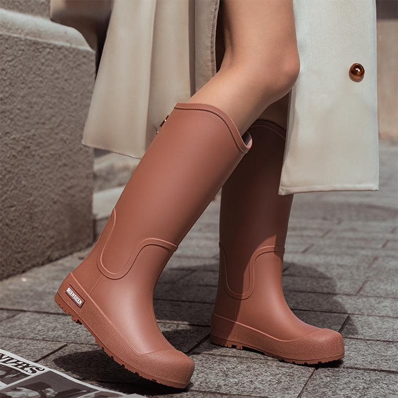 Women's Waterproof High-Top Rain Boots - Non-Slip, Wear-Resistant, Low Heel, Korean Style, Four Seasons Outdoor Use