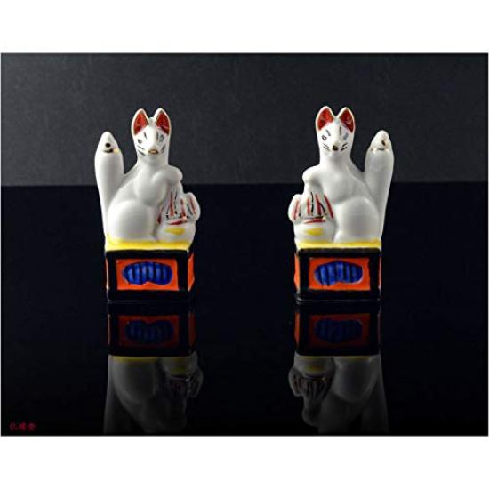 Butsuendo Brand: Shinto ImplementsInari Shrine [Pair of Ceramic Statues: Inari and Fox, Size 3.0 Inches] Inari Daimyojin, Inari Shrine, Inari-san,