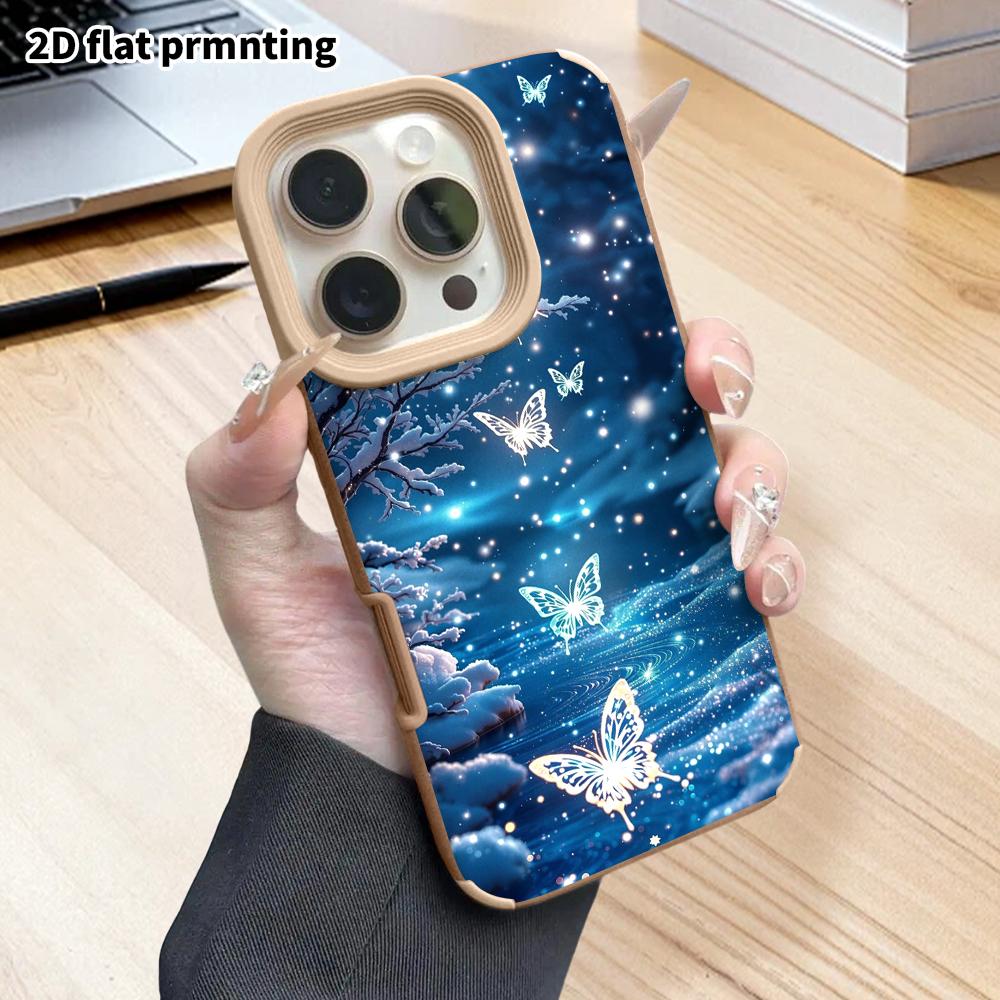 Phone Case: 2D flat lambskin suitable for iPhone 18, 17, 16, 15, 14, 13Pro protective cases, glowing butterfly, Christmas and Halloween gifts