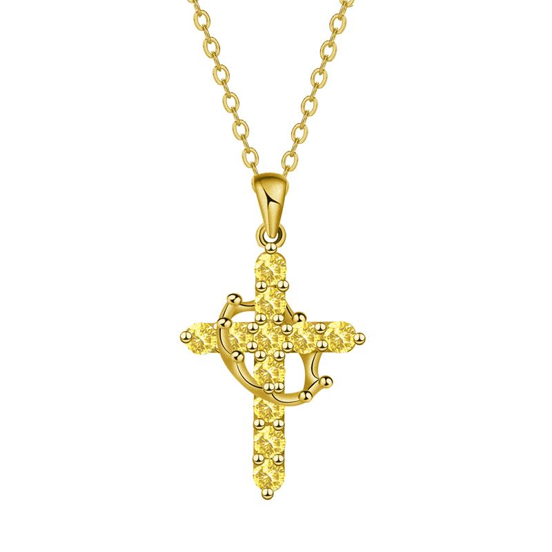 Colorful Zircon Rotatable Crown Cross Necklace for Women Stainless Steel Rotating Crown Cross Choker Birthday Party Jewelry Gift