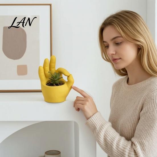 Minimalist Tabletop Holder 3D Printed Hand Gesture Planter, OK Finger Flower Pot, Unique Birthday Gift for Friends Cute Small Cactus Container