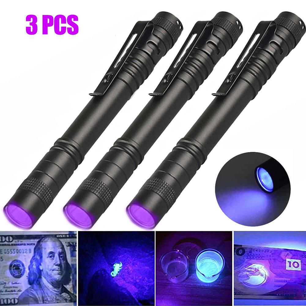 1-5PCS Mini LED Light Penlight Flashlight White/Purple Torch Pen Light with Clip Torch Lamp Batteries Not Included
