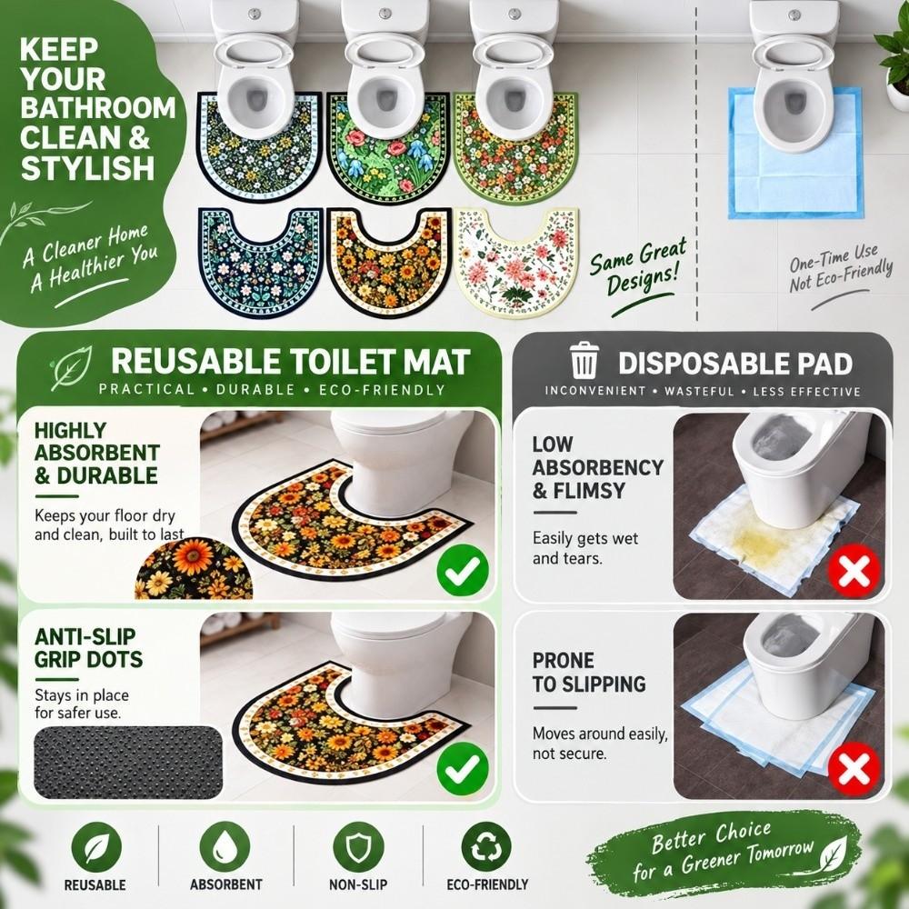 Floral Pattern Toilet U-shaped Mat Non-slip Bath Mat Retro Bathroom Floor Rug Household