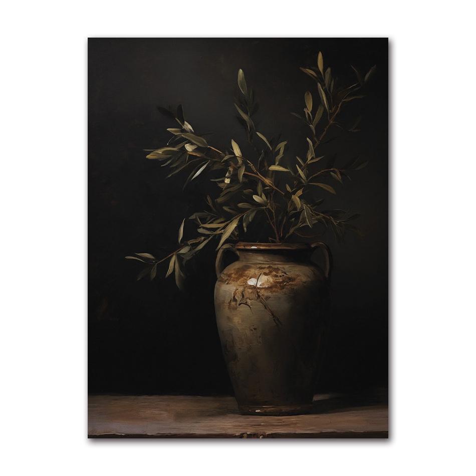 Vintage Minimalist Wall Art Italy Olive Tree In Vase Canvas Painting Poster Prints Still Life Botanical Antique Home Room Decor