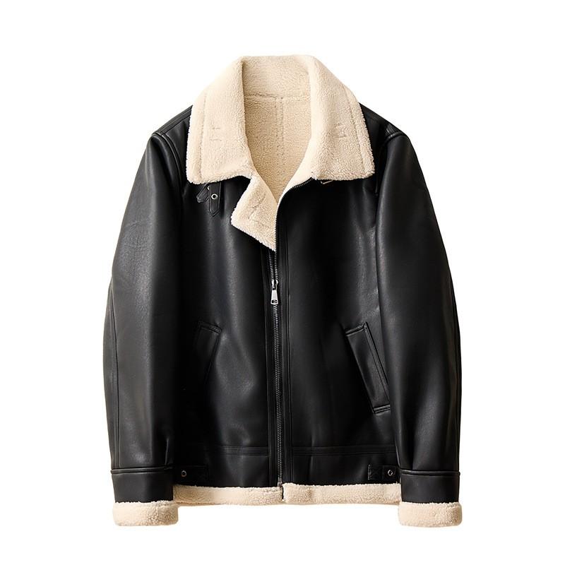 Mens Winter Short PU Leather Jacket With Fleece Lining Oversized Fit Black Casual Outerwear