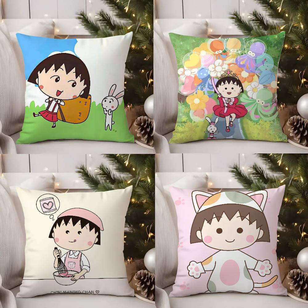Cartoon Chibi M-Maruko-Chans Kissenbezug Sofa Kurzer Plüsch Doppelseitiger HD-Druck Zimmer Zuhause Büro Geschenk Kissenbezug