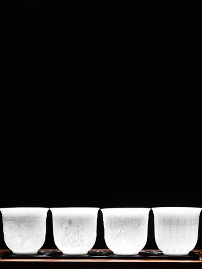 Vintage White Portable Ceramic Teacup, Chinese Carving, Carved Tea Cup, Kung Fu, Da Hong Kong, Oolong Teaware Set,160ml, 220ml