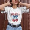 America Cherry Bow T-Shirt Unisex Patriotic 4th of July USA Graphic Casual Top
