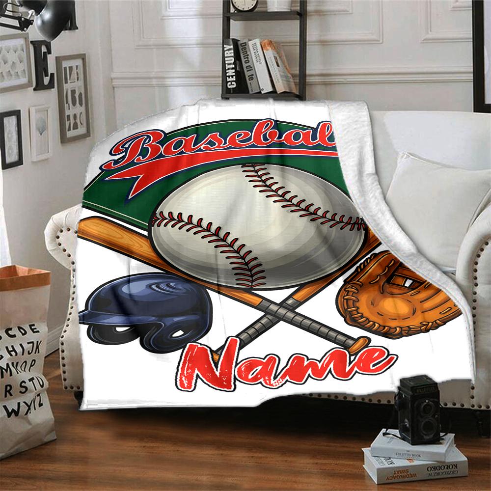 Custom Name Baseball Theme Printed Blanket - Perfect for Couch, Bed, Travel & Outdoor Use | Machine Washable, Cozy & Durable.