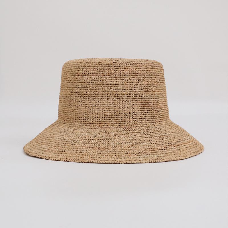 Summer handmade lafite straw hat fashion women s summer sunshade sunscreen woven bucket hat big head circumference beach hat Adjustable